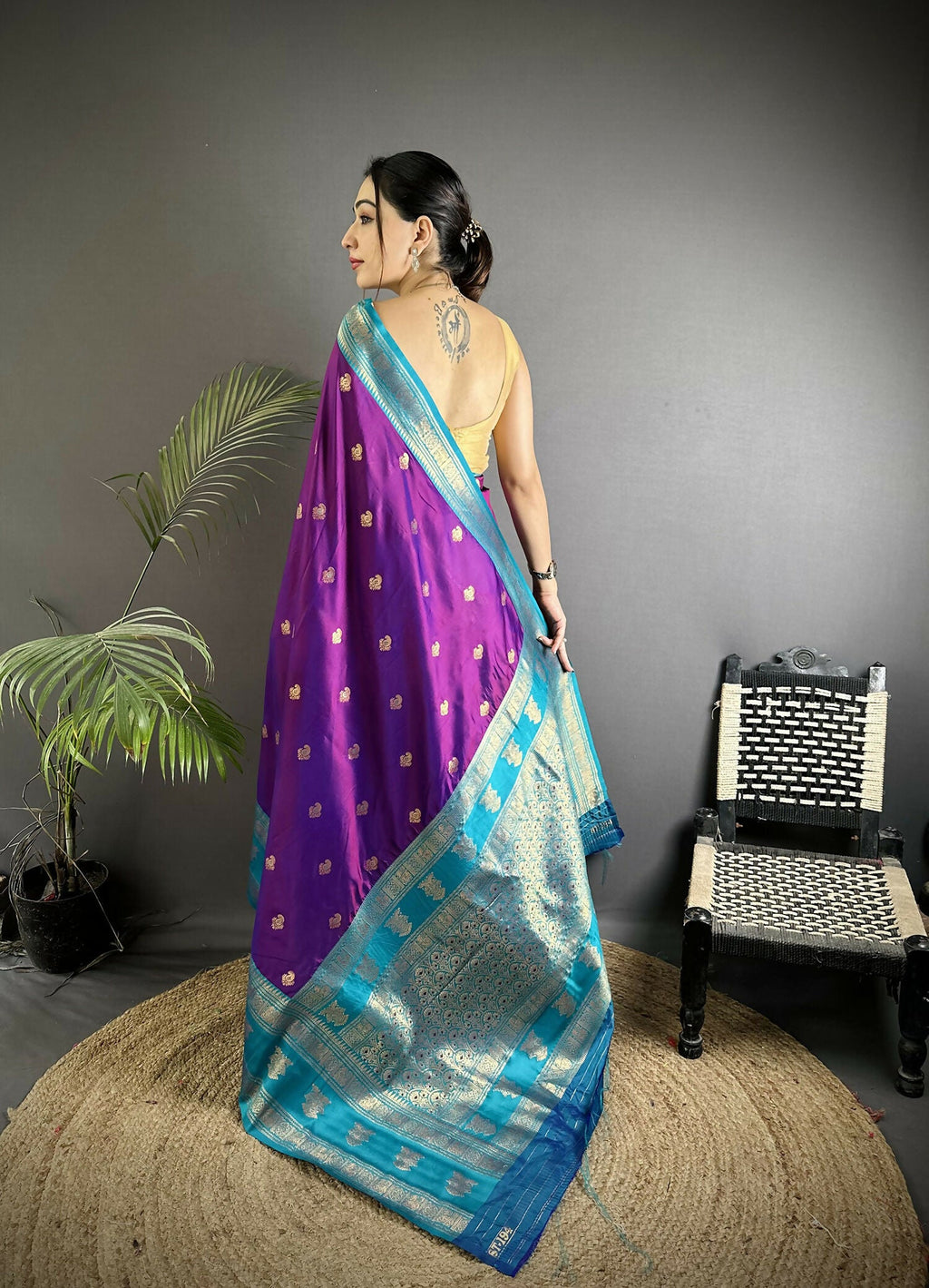Joban Fashion Purple Banarasi Soft Silk Woven Butti Saree - Distacart
