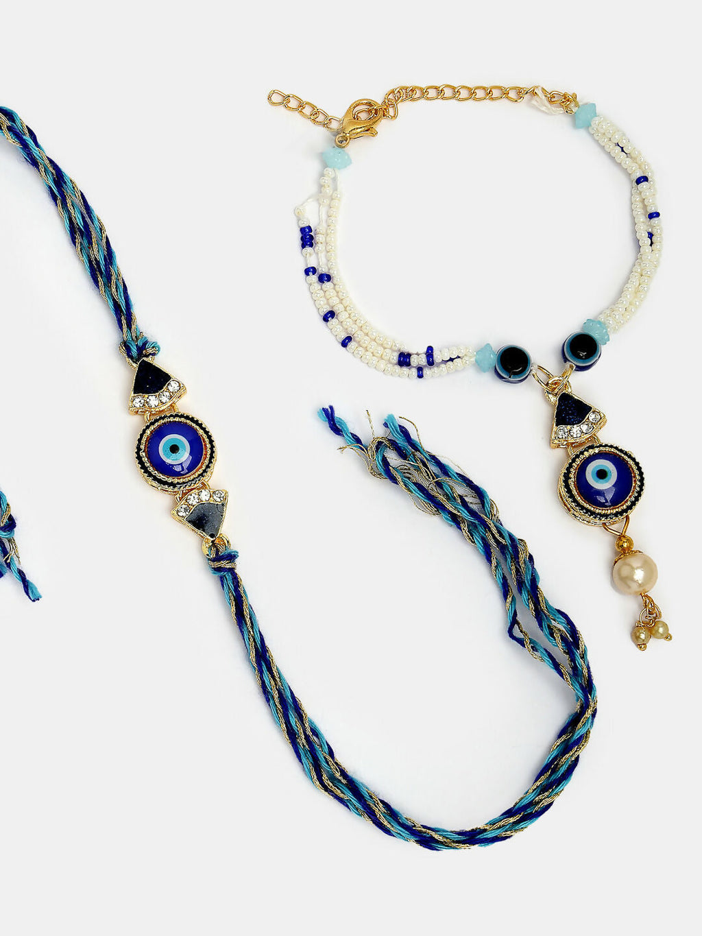 NVR Women & Men Set of 2 Blue Evil Eye Bhaiya Bhabhi Rakhi With Roli Chawal - Distacart