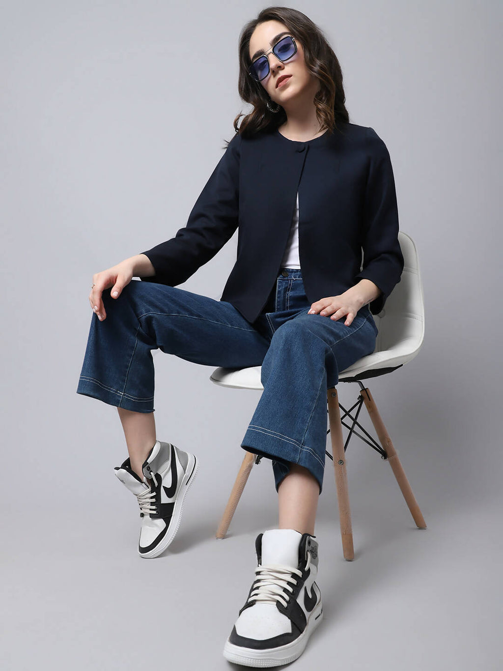Even Apparels Navy Polywool Open Front Statement Women's Jacket