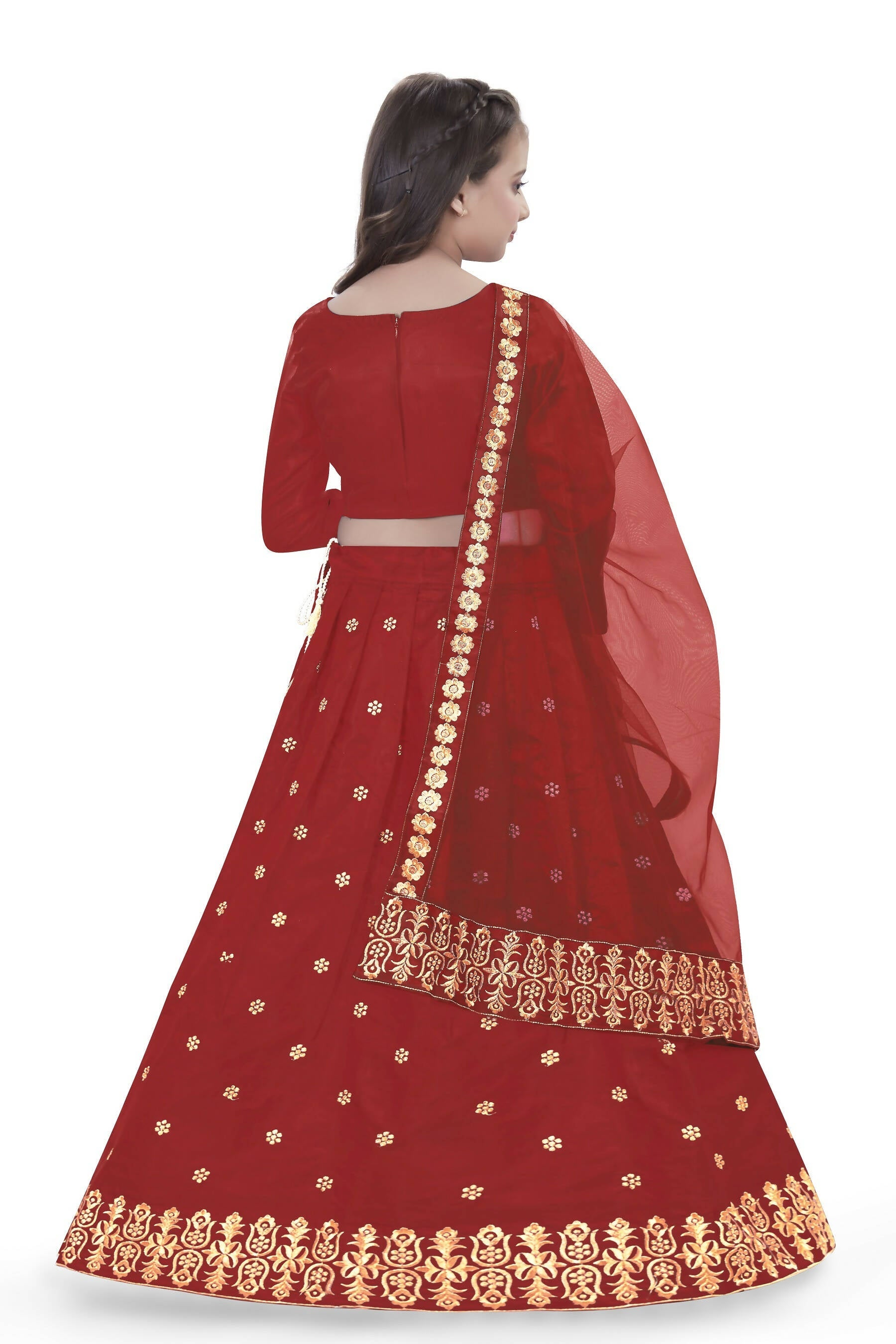 Dwiden Red Queen Tafetta Sattin Semi-Stitched Girl's Lehenga Choli
