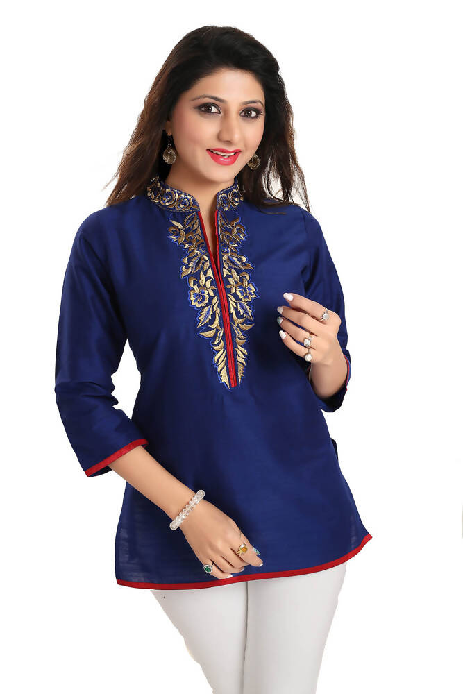 Snehal Creations Regal Affair Royal Blue Raw Silk Short Tunic