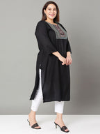 Sztori Plus Size Floral Yoke Design Sequinned Straight Kurta
