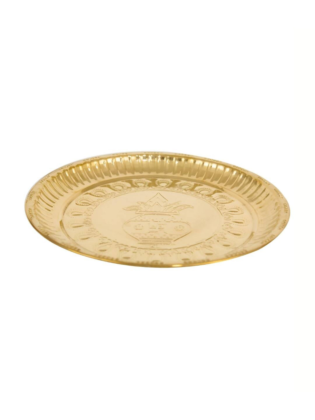 Spillbox Gold-Toned Brass Kumbham Embossed Round Thali Pooja Essential