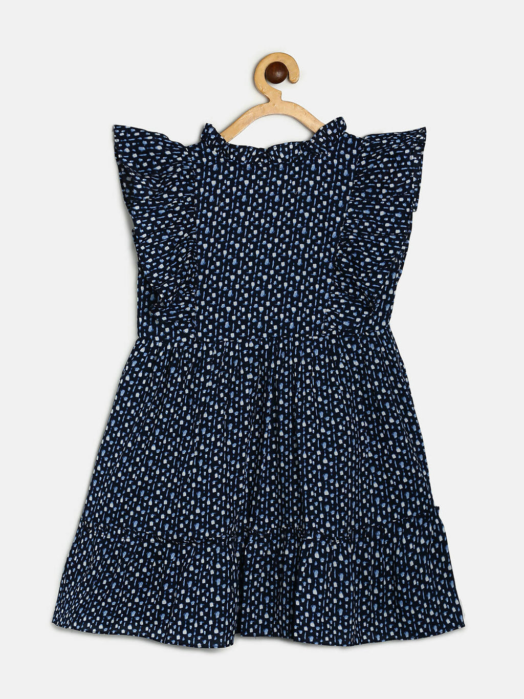 Manet Girls Cotton Frill Sleeve Frock Flower Print - Blue