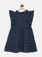 Manet Girls Cotton Frill Sleeve Frock Flower Print - Blue