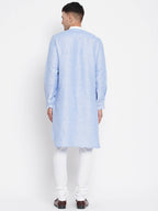 Even Apparels Blue Color Pure Cotton Men's Kurta With Contrast Collar And Placket - Distacart