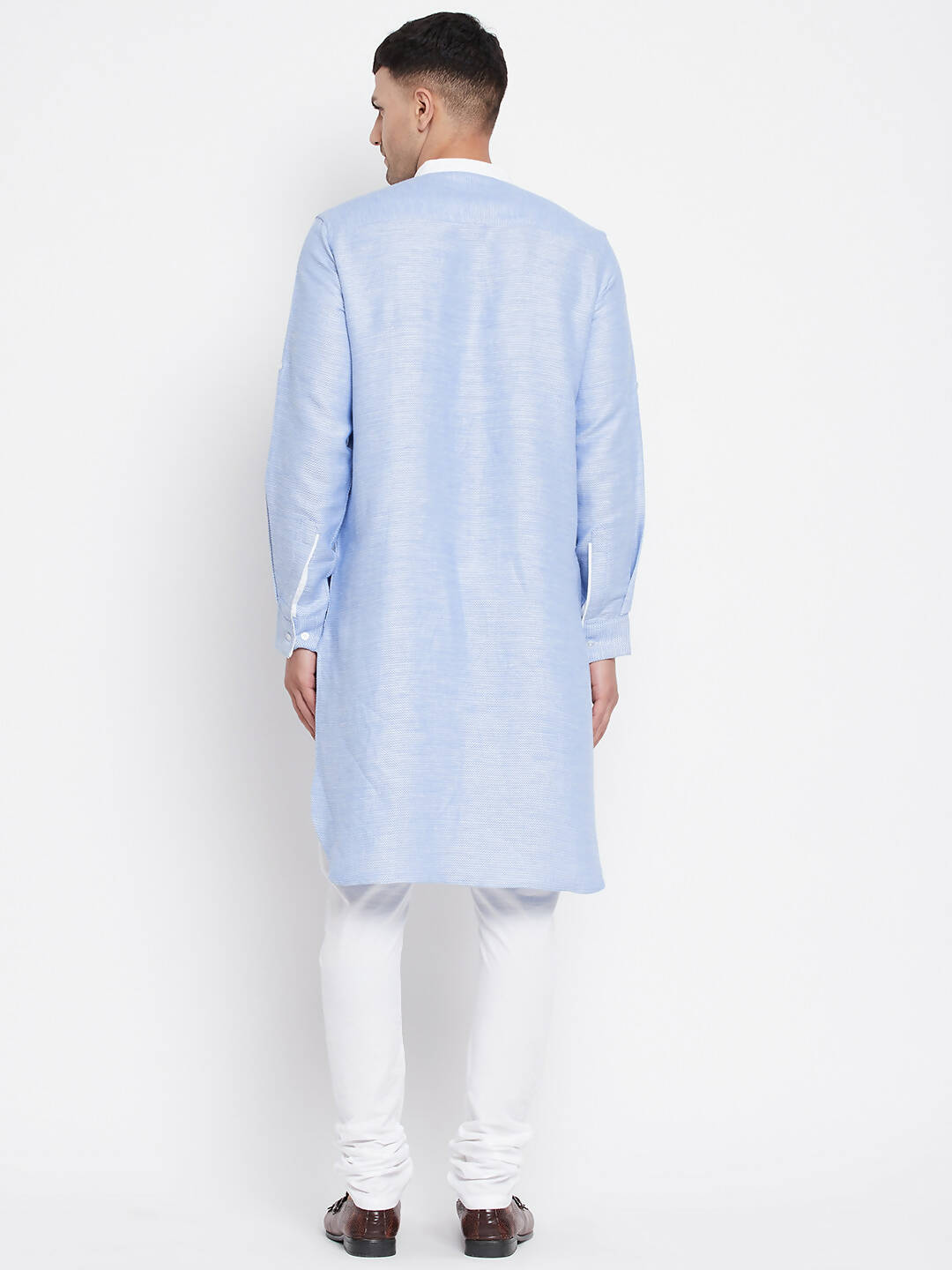 Even Apparels Blue Color Pure Cotton Men's Kurta With Contrast Collar And Placket - Distacart