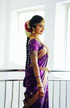 DEIANA'S Beautiful Designer Golden zari Soft Lichi Silk Saree - Purple