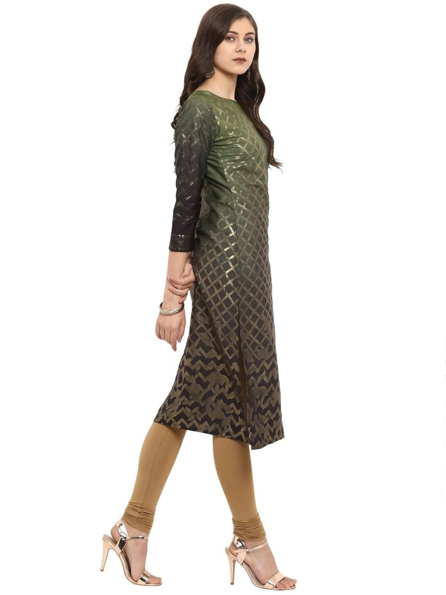 Ahalyaa Women Olive Green Printed Straight Kurta - Distacart
