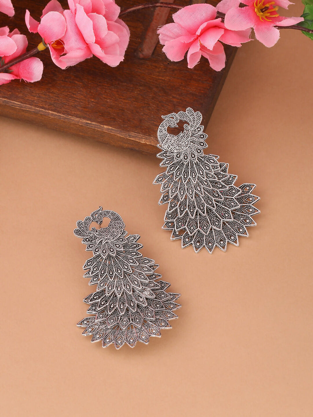 NVR Women Silver Toned Contemporary Drop Earrings - Distacart