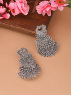 NVR Women Silver Toned Contemporary Drop Earrings - Distacart