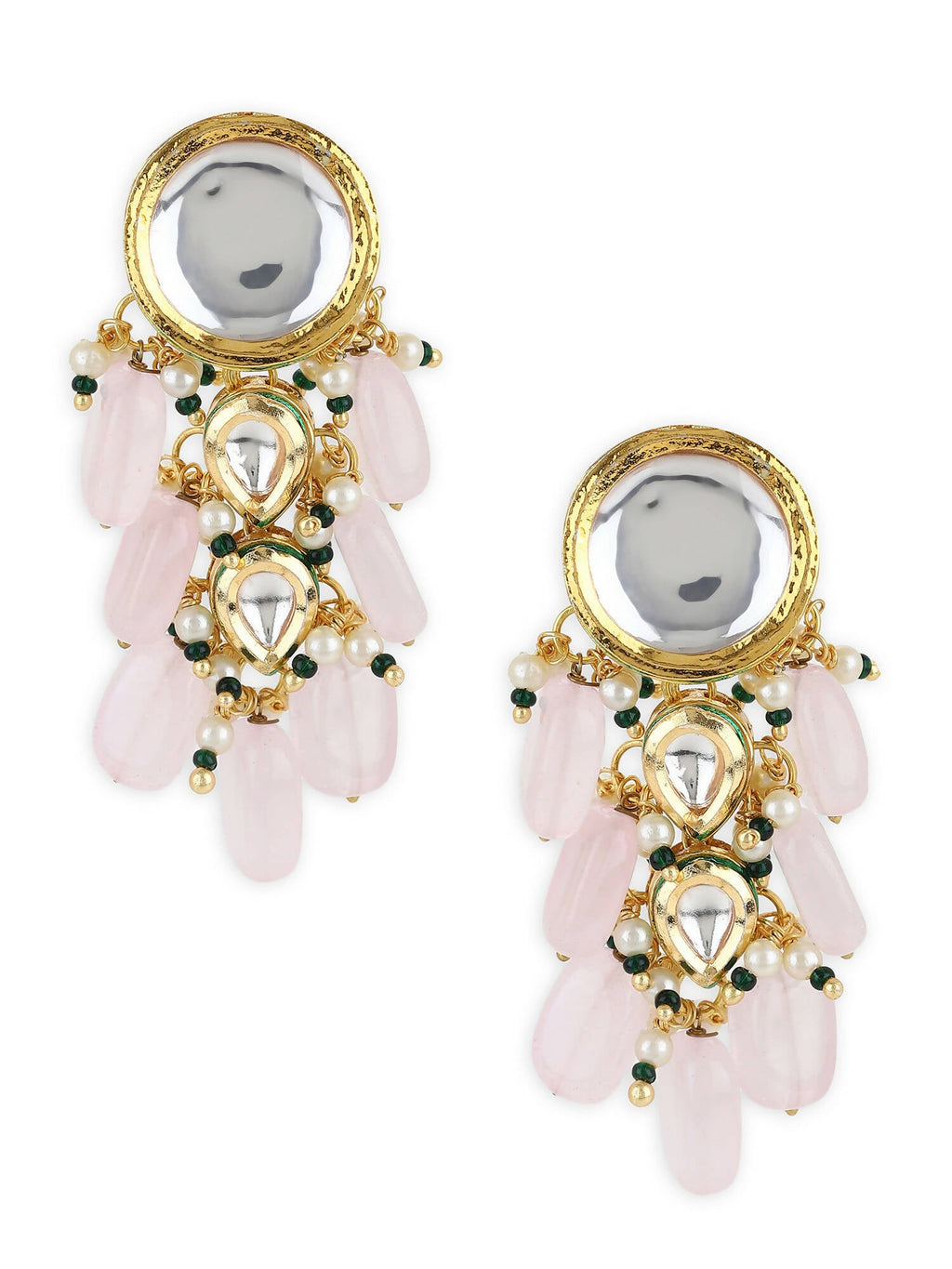 Gold-Toned White Kundan Contemporary Gold-Plated Drop Earrings - Ruby Raang - Distacart