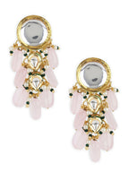 Gold-Toned White Kundan Contemporary Gold-Plated Drop Earrings - Ruby Raang - Distacart