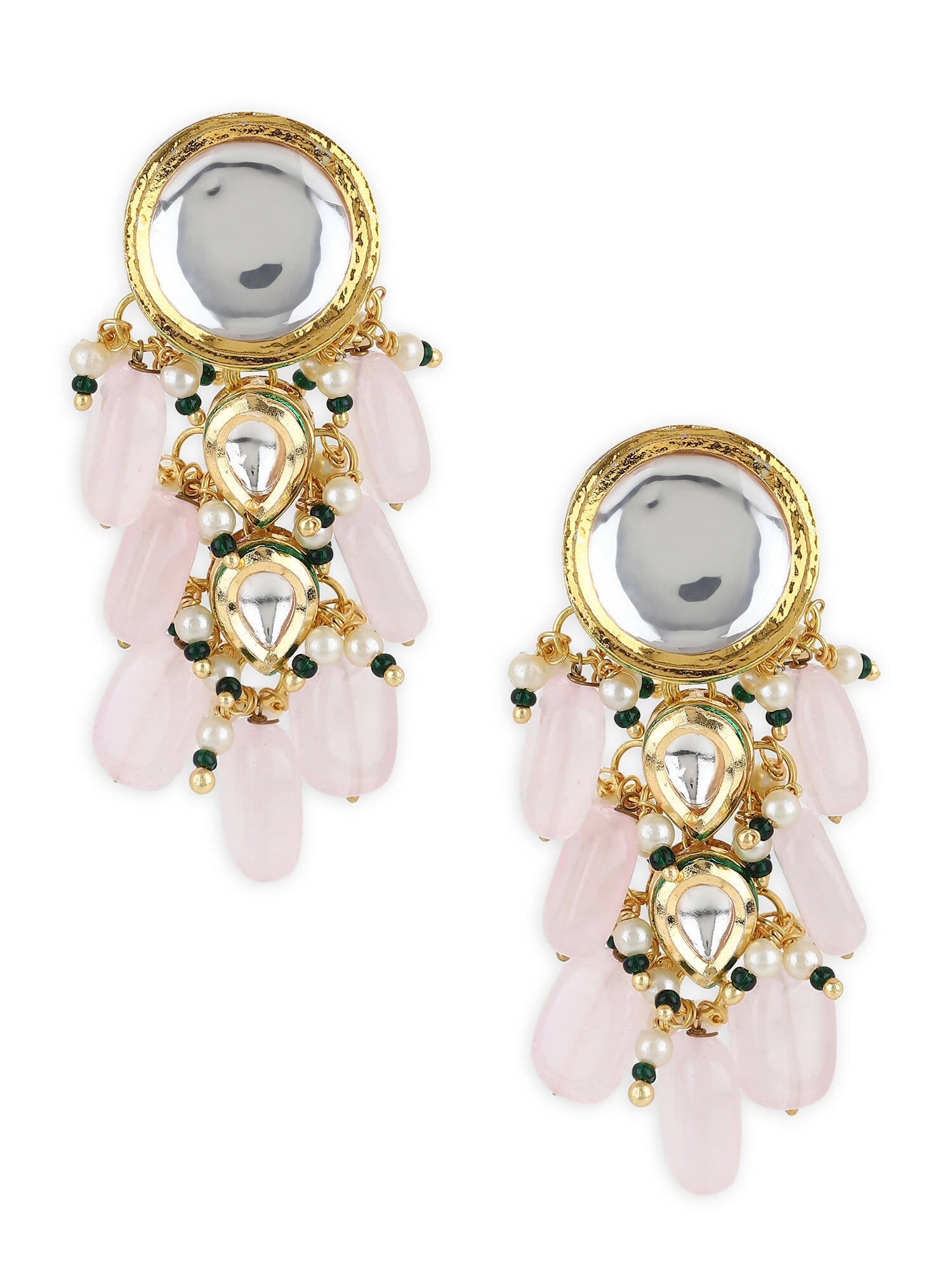 Gold-Toned White Kundan Contemporary Gold-Plated Drop Earrings - Ruby Raang - Distacart