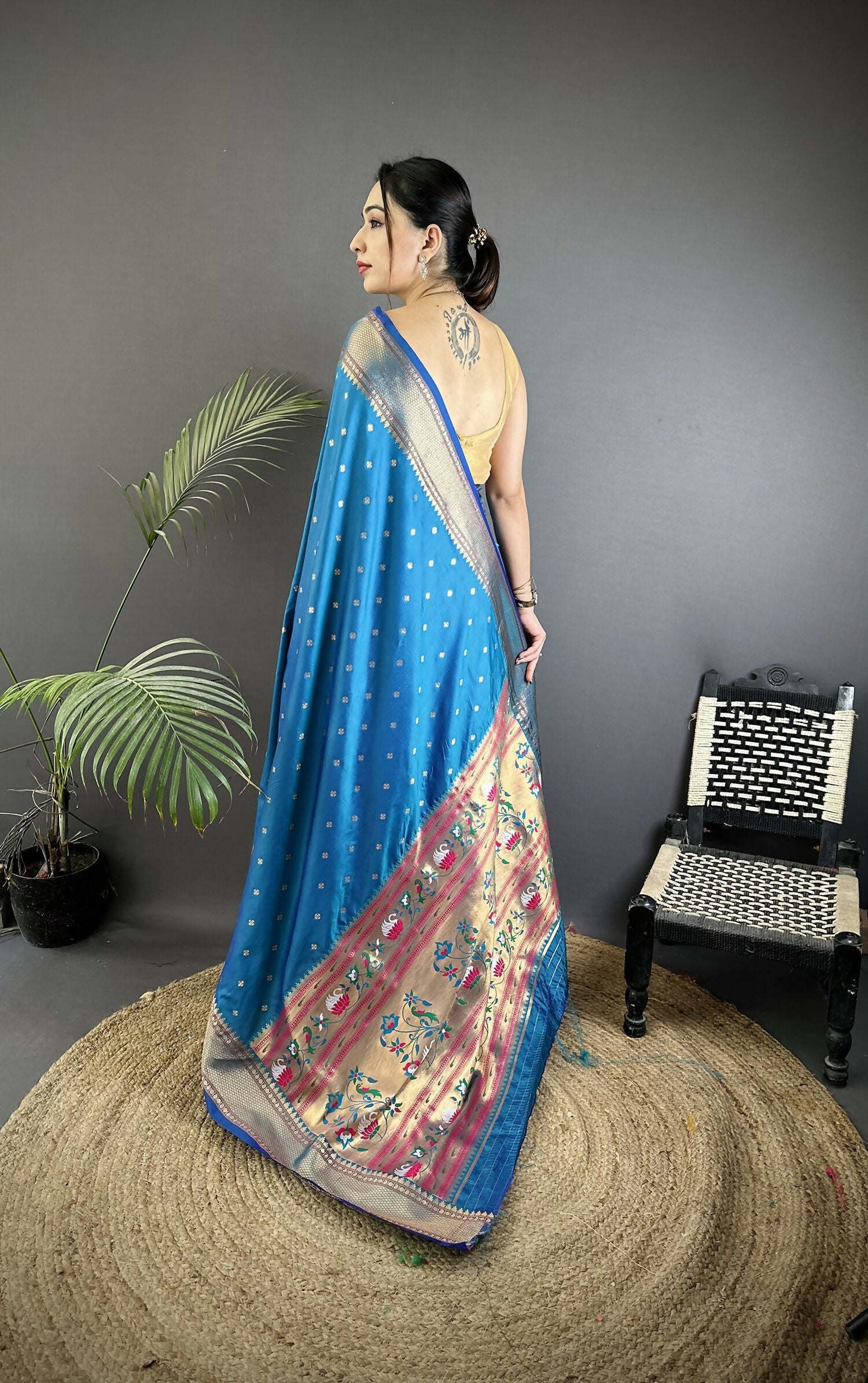 Joban Fashion Blue Butti Woven Soft Lichi Silk Paithani Saree - Distacart