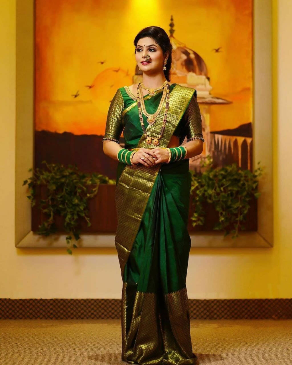 DEIANA'S Beautiful Designer Golden zari Soft Lichi Silk Saree - Green