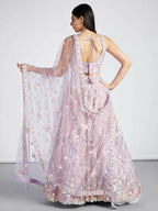 House of Panchhi Mauve Net Sequins And Thread Embroidery Lehenga Choli & Dupatta