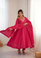 Lehenga Mart Designer Anarkali Suit With Kurta, Pant, Dupatta For Women-Rani Pink - Distacart