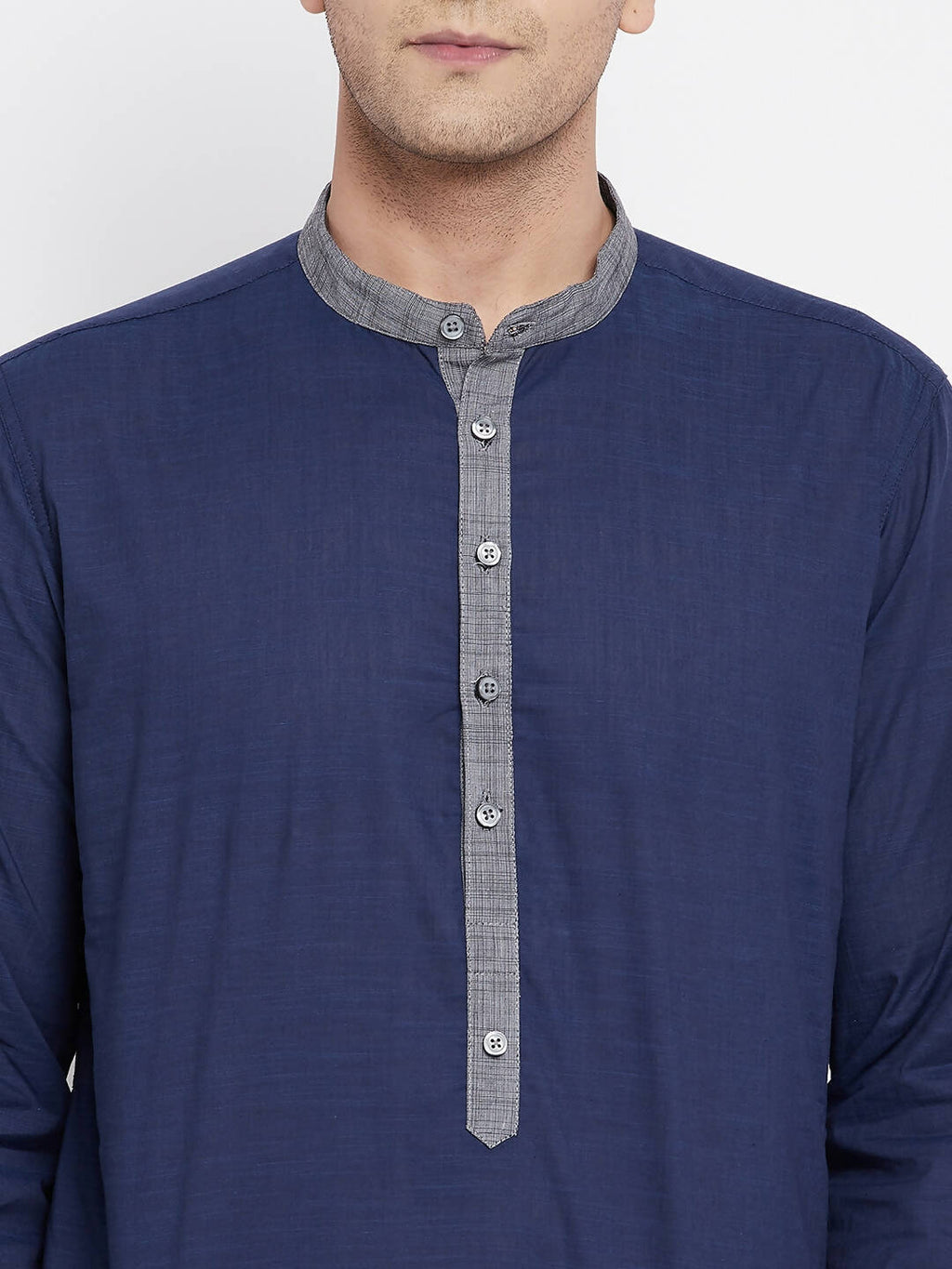 Even Apparels Blue Pure Cotton Men's Kurta With Contrast Collar And Placket - Distacart