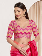 Joban Fashion Pink Chiffon Padded Blouse With Square Neck Elbow Sleeves - Distacart