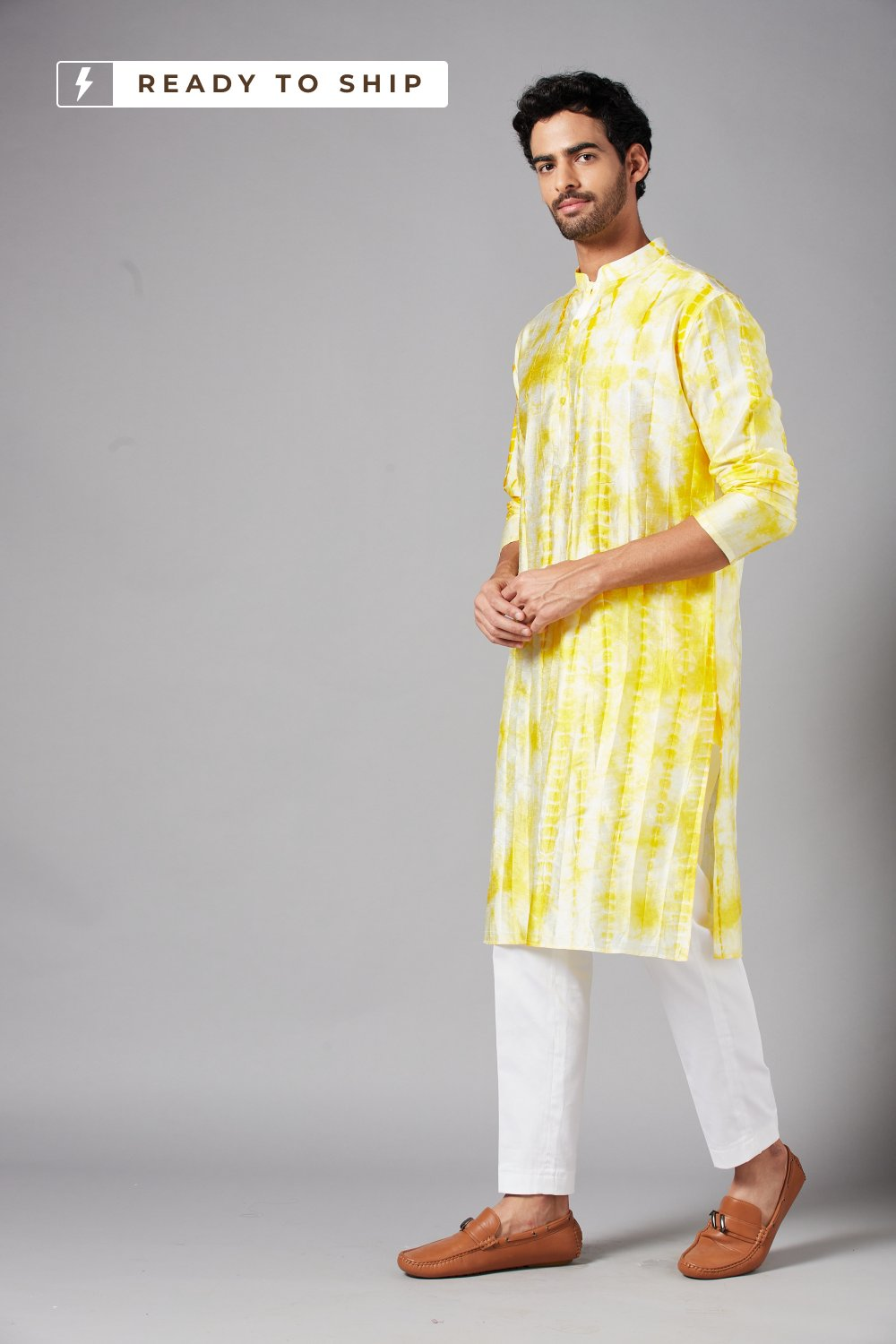 Tintlo Yellow Tie & Dye Kurta by Hilo Design