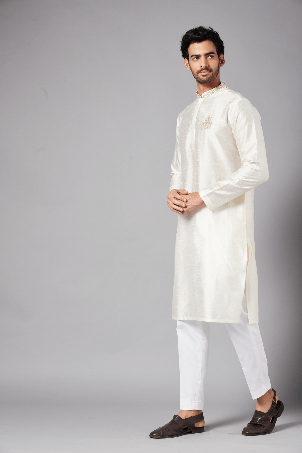 Ecru Designer Men's kurta by Hilo Design