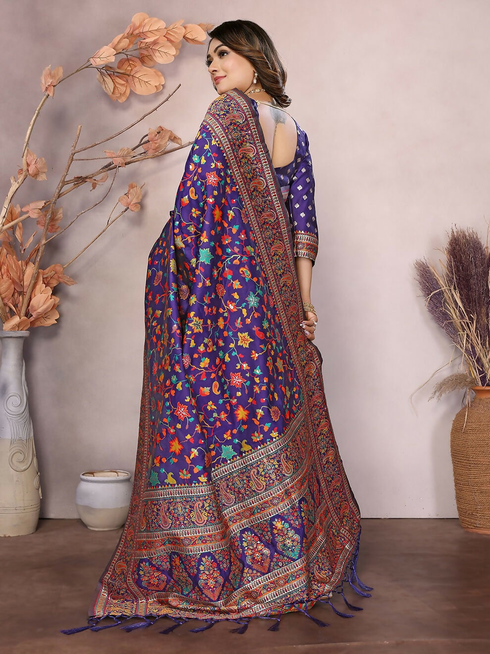 Joban Fashion Purple Meena Weaves Pashmina Sarees