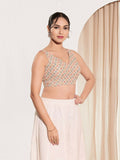 Joban Fashion Peach Jacquard Padded Blouse With V Neck Sleeveless - Distacart