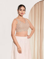Joban Fashion Peach Jacquard Padded Blouse With V Neck Sleeveless - Distacart