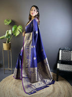 Joban Fashion Royal Blue Striped With Floral Motifs Soft Silk Leheriya Saree - Distacart