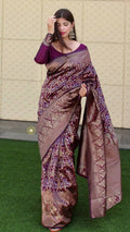 DEIANA'S Beautiful Designer Golden zari Soft Lichi Silk Saree - Wine
