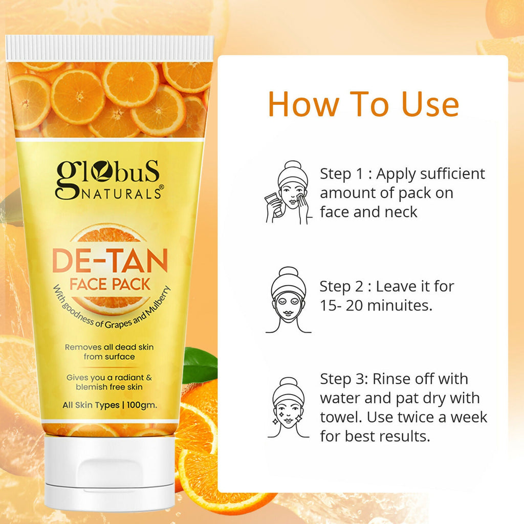 Globus Naturals De Tan Face Pack, Suitable For All Skin Types