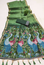 Vastranavya Pista Muga Cotton Meenakari & Azarakh Pallu Saree with Contrast Blouse - Distacart