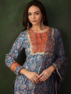 Sangria Printed Kurta & Palazzo With Dupatta