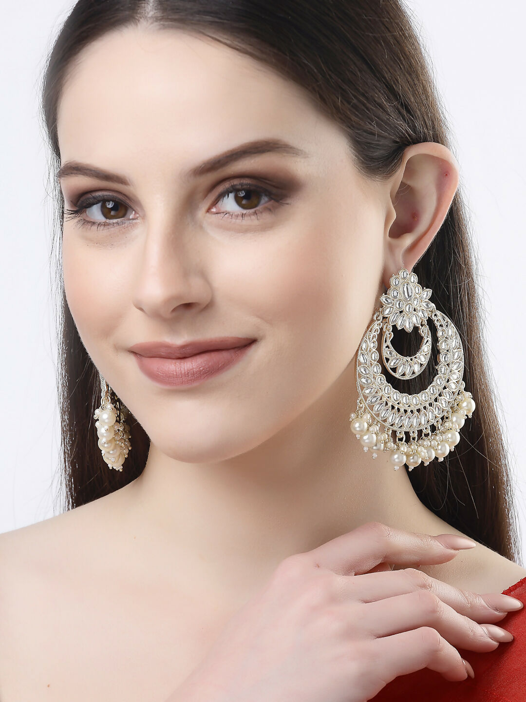 NVR Women Gold-Plated Kundan Handcrafted Chandbalis Earrings - Distacart