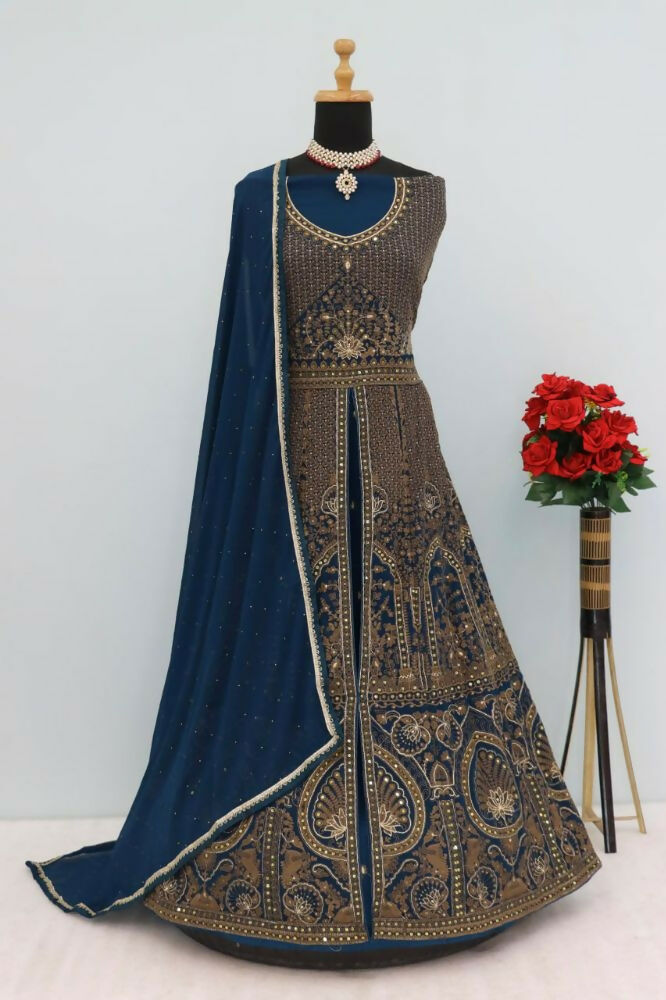 Vastranavya Teal Georgette Embroidered Sequins Work Anarkali Style A Line Suits