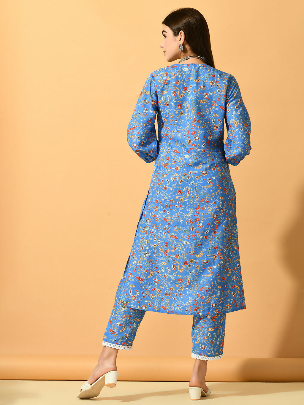 Myshka Women's Blue Printed Party Kurta Sets