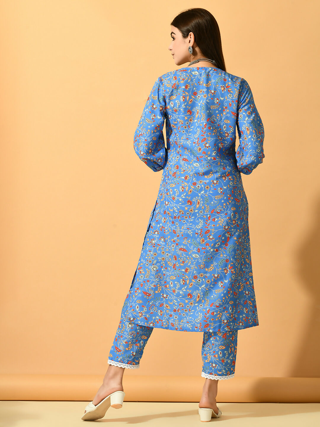 Myshka Women's Blue Printed Party Kurta Sets