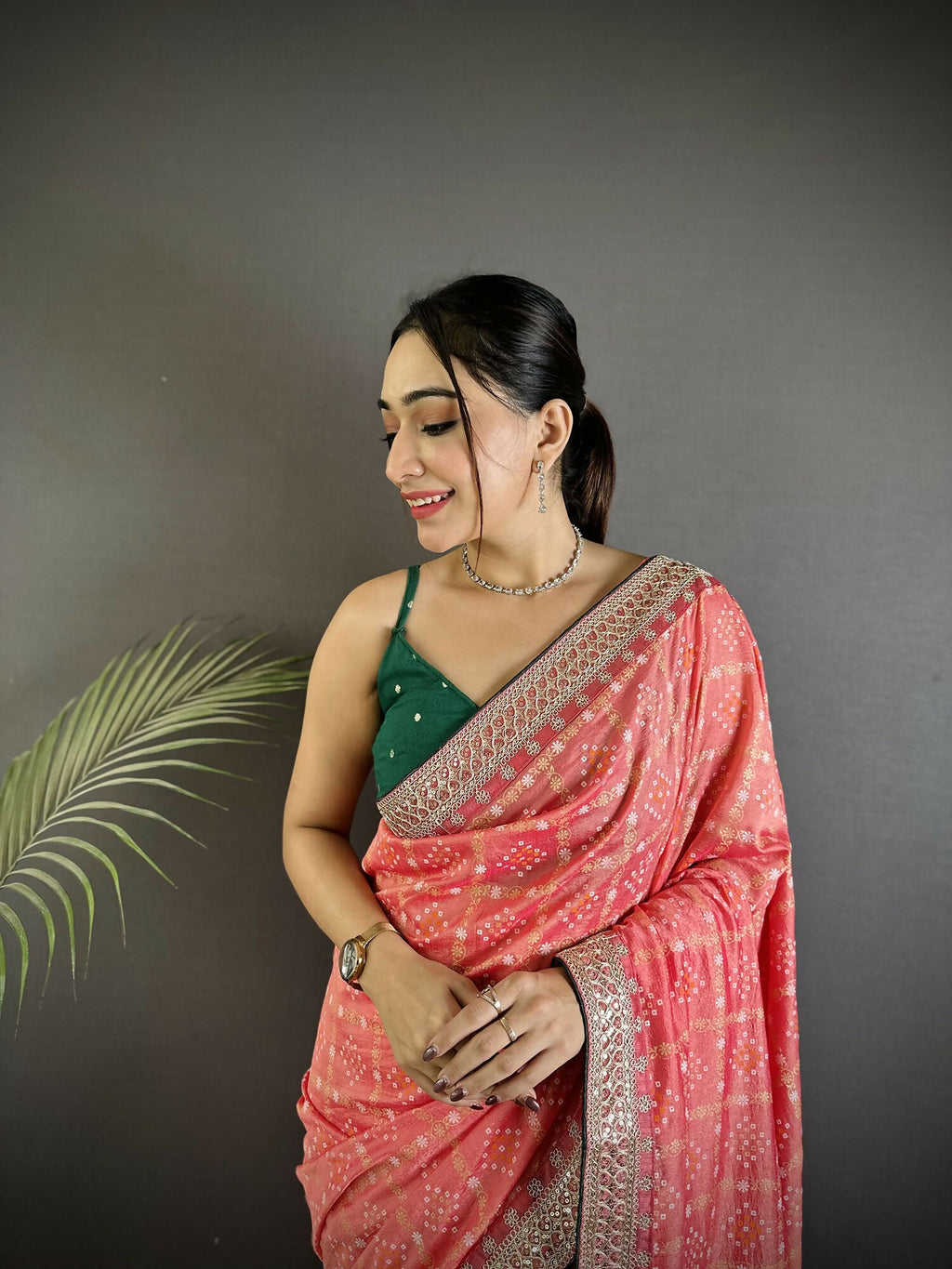 Joban Fashion Baby Pink Bandhej Bandhani Vichitra Silk Bandhani Prints Saree - Distacart