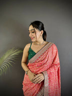Joban Fashion Baby Pink Bandhej Bandhani Vichitra Silk Bandhani Prints Saree - Distacart