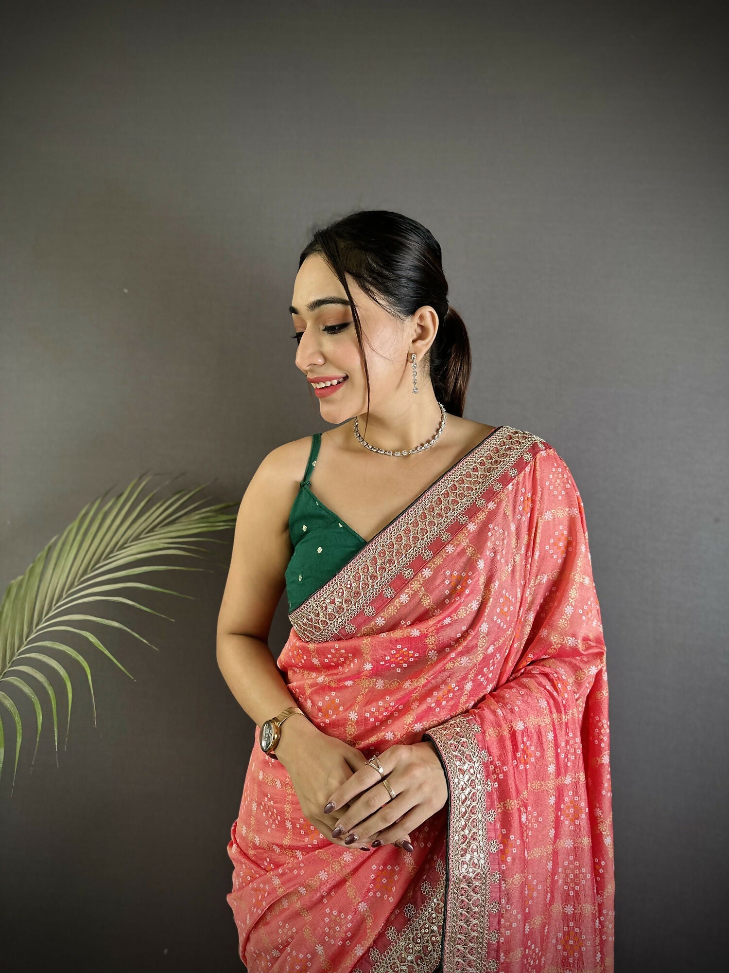 Joban Fashion Baby Pink Bandhej Bandhani Vichitra Silk Bandhani Prints Saree - Distacart