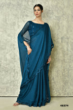 Blue Silk Stripe Saree With Blouse Piece - Purvi