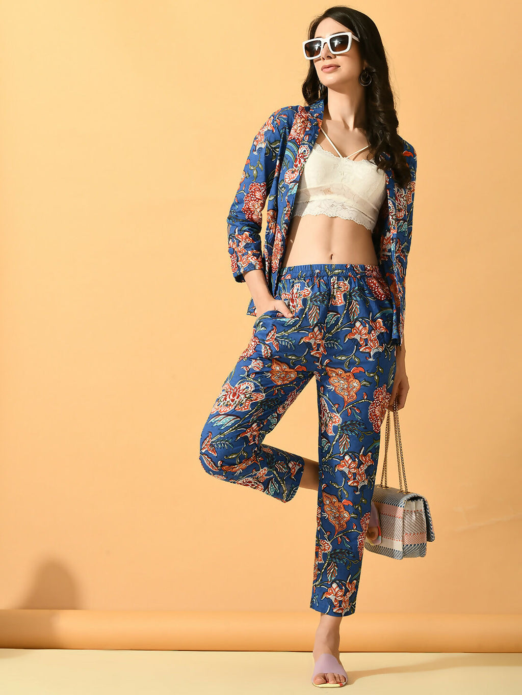 Myshka Women's Blue Printed Floral Jacket