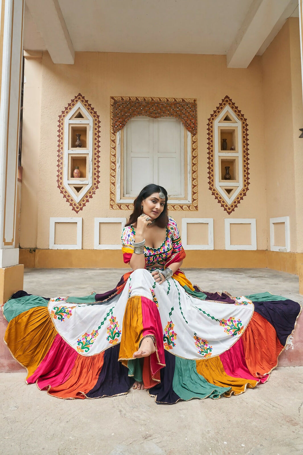 AI Fashion White Viscose Rayon Designer Navratri Lehenga Choli Collection