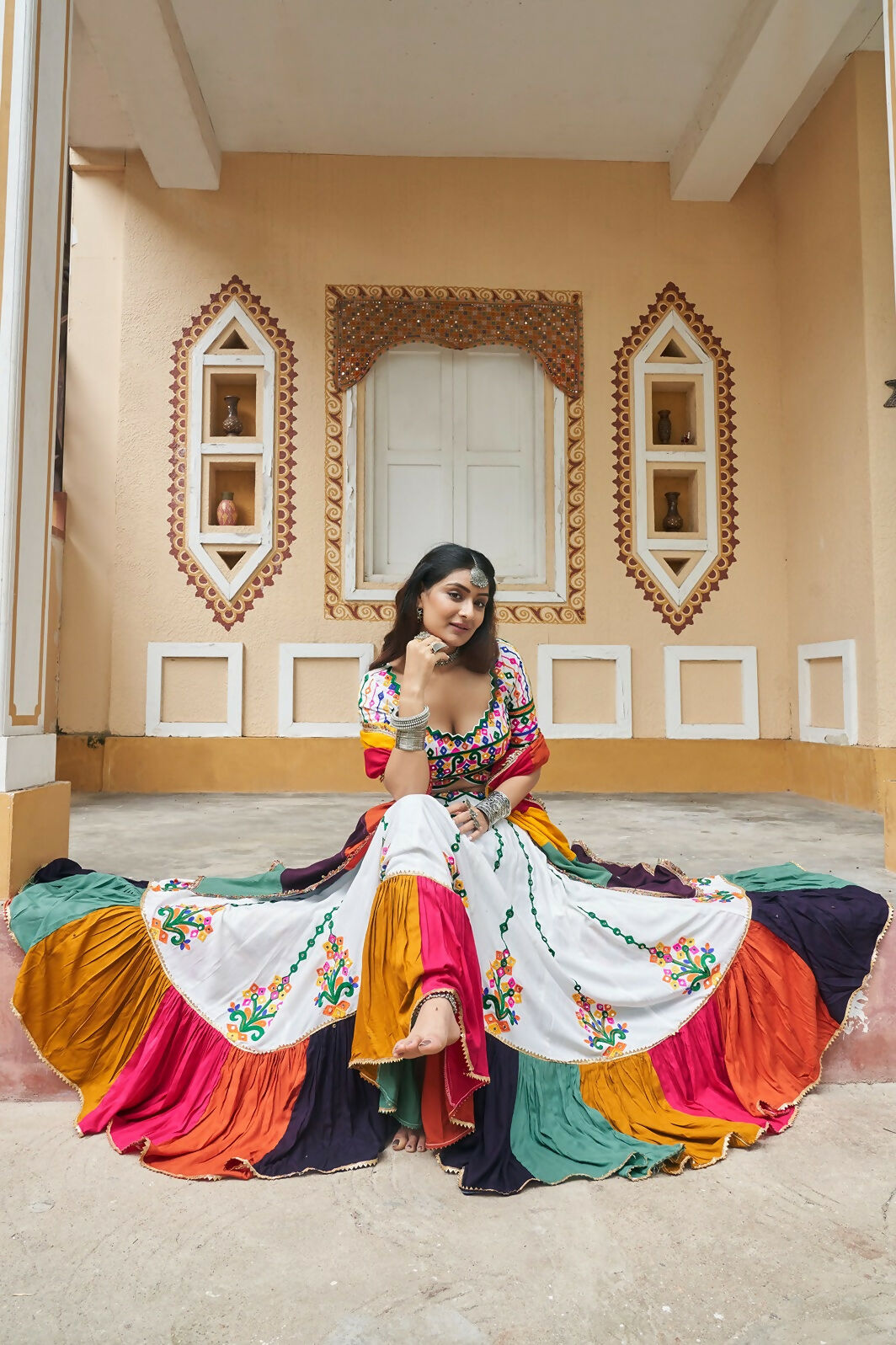 AI Fashion White Viscose Rayon Designer Navratri Lehenga Choli Collection