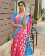 DEIANA'S Beautiful Designer Golden zari Soft Lichi Silk Saree - Pink