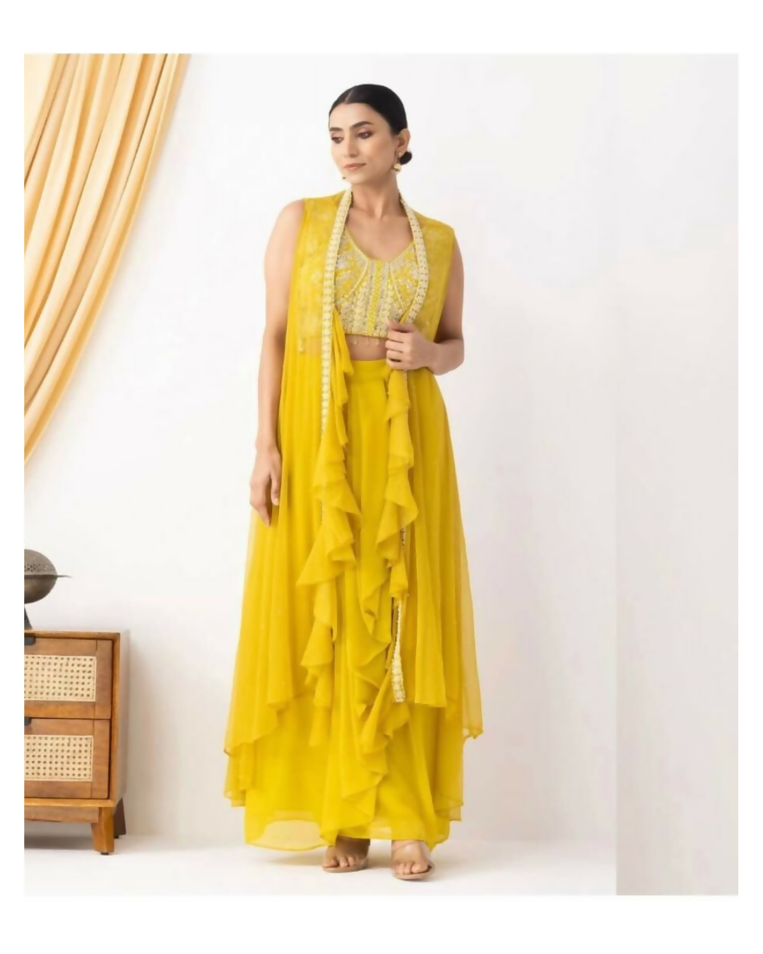 Joban Fashion Yellow Kurta Set Georgette Embroidery Sequence Work - Distacart