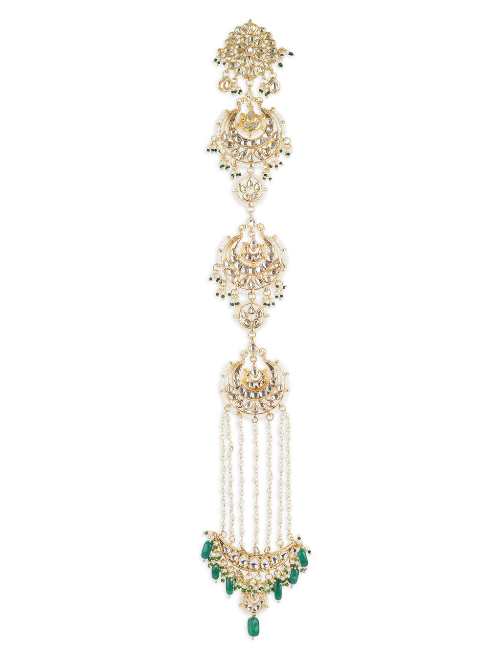 Gold-Plated Green Kundan Stone-Studded Head Chain - Ruby Raang - Distacart