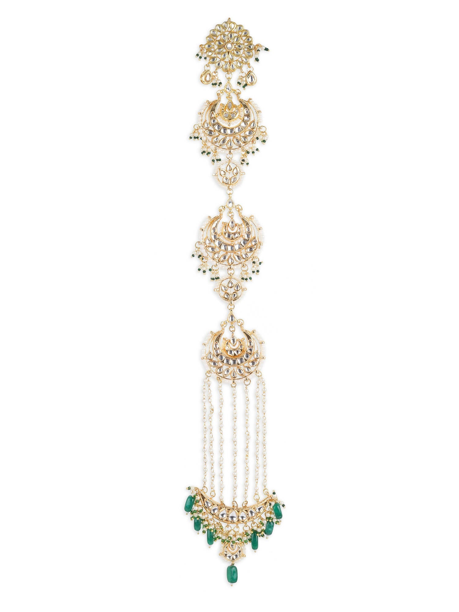 Gold-Plated Green Kundan Stone-Studded Head Chain - Ruby Raang - Distacart