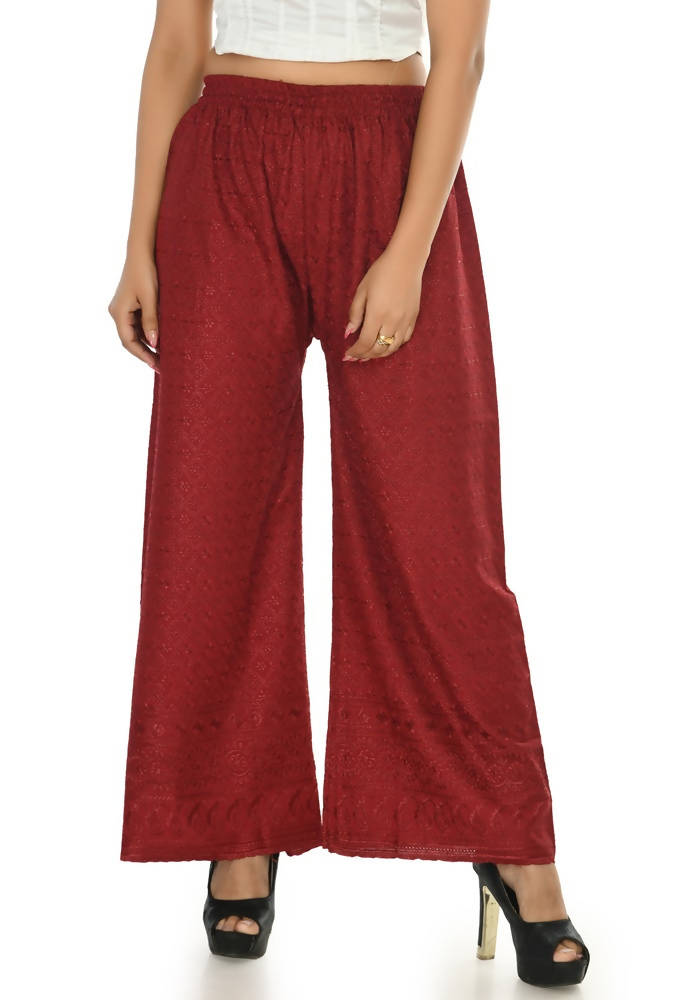 Mominos Fashion Moeza Reyon Cotton Maroon Color Chikan Work Palazzo